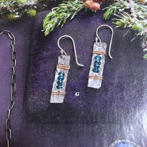 Sundance The Beads Between Earrings. Blue topaz sterling and gold.